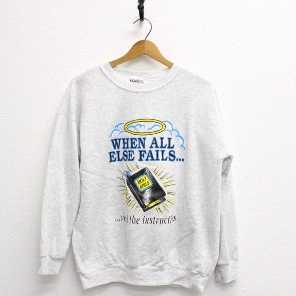 Vintage 90s Read the Bible Christian Quote Sweatshirt Mens Large Gray